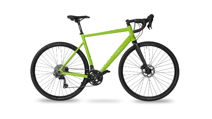 Grünes Fahrrad vor Logo-Hintergrund